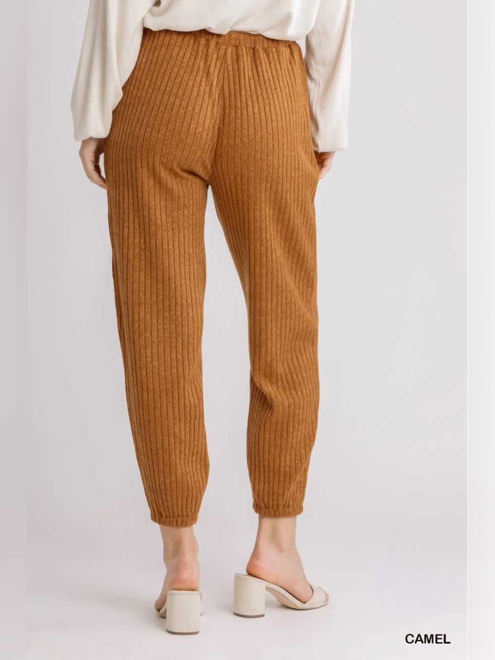 Umgee Camel Ribbed Joggers - Picture 2 of 2